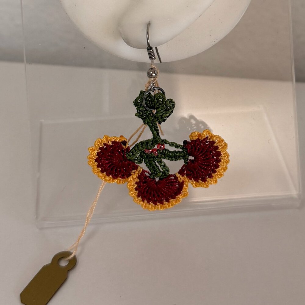 Collectable Traditional Oya Cherry Motif Earrings